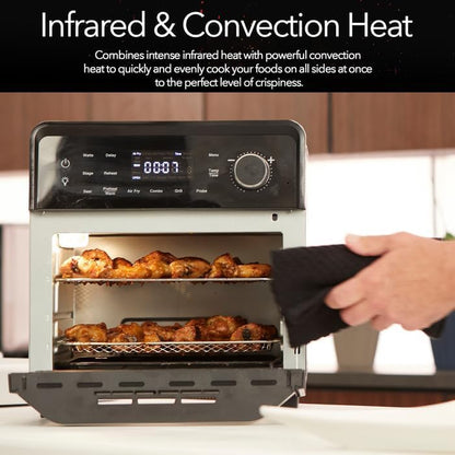 Smart Air Fryer Oven with POWERPORT™ Plug-In Grill for Dual-Zone Efficient Cook, 100 in 1 Advanced Convection Toaster Oven Countertop W/Insulated 2-Glass Door, 450°F Preheat, Stainless Steel2