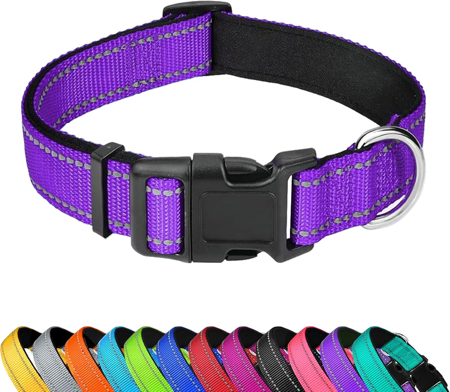 reflective-dog-collar-adjustable-soft-neoprene-padded-teal-m-breathable-nylon-for-medium-dogs-tear-resistant-webbing-chafe-free-on-walks-and-hikes-metal-d-ring-night-safety