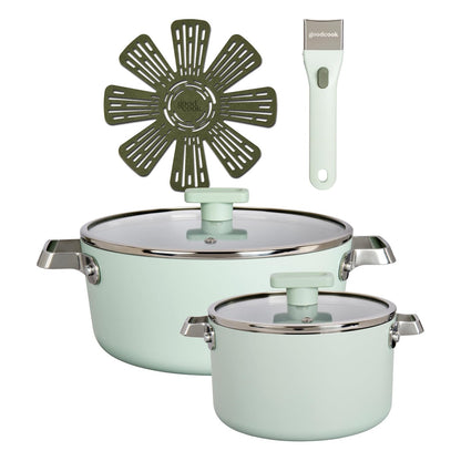 Ceramic Cookware Set 6-Piece with Removable Handles, Induction Compatible Dutch Oven & Saute Pan, Nonstick and Oven Safe, Sage Green1