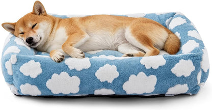 JOEJOY Dog Bed Medium Size Dog, Removable Washable Cover Orthopedic Soft Pet Bed, Anti-Slip Fluffy Plush Faux Rabbit Fur Puppy Bed, 30"X24"X8", Leopard Print, Grey23