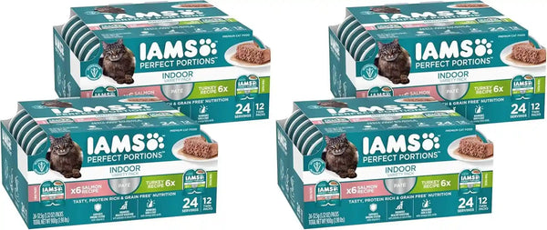 IAMS Perfect Portions Pate Wet Cat Food, Salmon & Turkey, 12 Count, 2-Pack | Grain-Free, Antioxidant Vitamin E for Immunity, Prebiotic Fiber for Digestion, Snap-Peel-Serve 2.6 Oz. Twin-Pack Trays12
