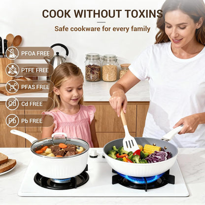15-Piece Ribbed Ceramic Cookware Set, Pots and Pans Set Non Stick, Induction Ready, Healthy Non Toxic Kitchen Cooking Set Pfas/Pfoa/Ptfe-Free, Silicone-Wrapped Stay-Cool Handle2