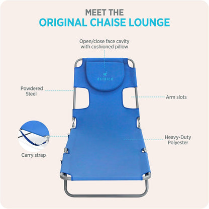 the Original Chaise Lounge 72"X22" Portable Reclining Lounger, Blue | Outdoor Relaxing Pool Tanning Chair, Lightweight Beach Recliner with Adjustable Backrest and Carry Strap, 250 Lb Capacity7