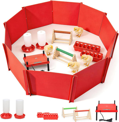 Chick Brooder Box Small Animal Playpen Chick Starter Kit Brooding Playpen with Chicks Heating Plate Perch Feeder Waterer for Duck and Quail Chicken Supplies1