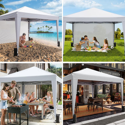 10X10 Pop up Canopy Tent with Sidewalls, Instant Setup,White | One-Push Frame, 4 Removable Sidewalls, Carry Bag Included for Parties, Camping, Beach, Backyard & Outdoor Events5