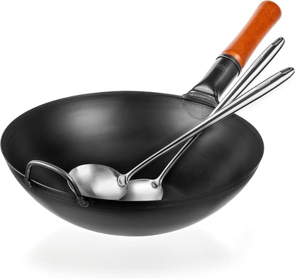 Carbon Steel Wok and Stir Fry Pans 13,5 “ + 17’’ Wok Spatula and Ladle1