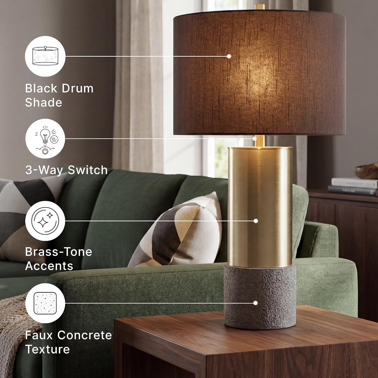 signature-design-by-ashley-jacek-contemporary-table-lamp-set-of-2-textured-faux-concrete-and-brass-finished-metal-black-drum-shade-with-goldtone-foil-interior-living-room-and-bedside-use
