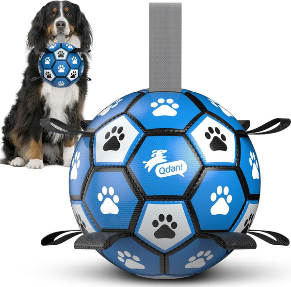 QDAN Dog Balls, 6 Inch Dog Soccer Ball with Straps, Herding Balls for Dogs | Outdoor Dog Toys Balls for 20-40 Lb Dogs, Puppy Ball to Keep Them Busy, Dog Pool Water Play Toy, Puppy Birthday Gifts18