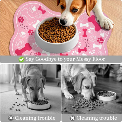 Dog & Cat Food Mat Bone Shaped Pet Feeding Mat Quick Absorb Water Bowl Placemat with Rubber Backing Indoor Floor Stain Resistant Pet Accessory Supplies (Light Pink Small, 12X18 Inches)3