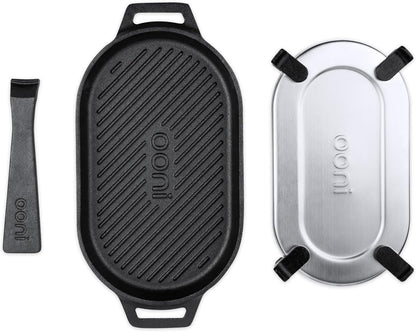 Ooni Cast Iron Grizzler Pan - Grill Frying Pan, 12" X 6" Griddle Plate with Removable Handle and Stainless Steel Trivet, Pre-Seasoned Non-Stick Oven Safe Cookware, Pizza Oven and BBQ Accessories1