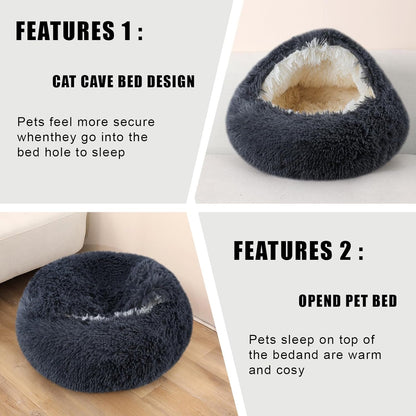 FORMYCATIE Cat Beds for Indoor Cats,Cat Cave for Puppy and Kitty,Calming Small Dog Bed for Small Dogs with Cover Cave,Cozy Warming Fluffy Washable Anti-Slip Pet Sleeping Bag(20 * 20Inch,Dark Gray)4