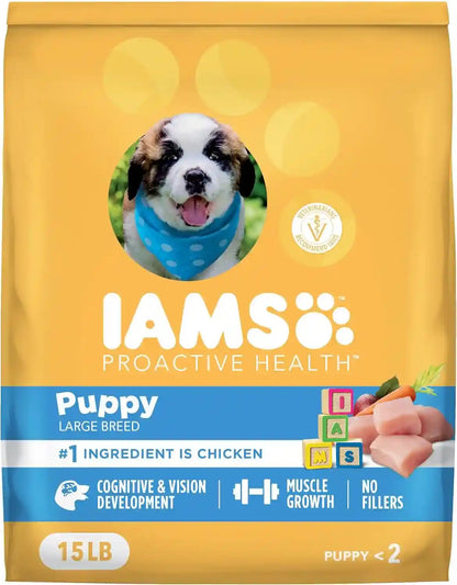 IAMS Proactive Health Large Breed Puppy Dry Dog Food, Chicken, 30.6 Lb | Real Chicken #1 Ingredient, Omega-3 DHA for Cognitive & Vision Development, Optimal Calcium for Bones & Joints, Vitamin E11