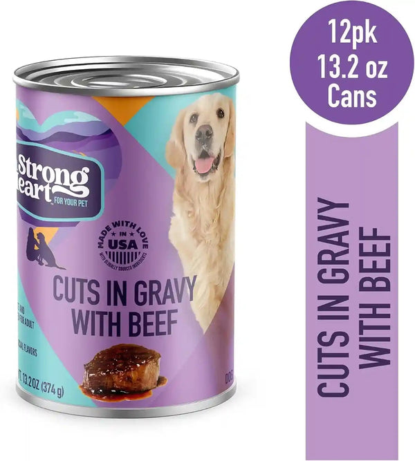 A Strong Heart Wet Dog Food, Cuts in Gravy with Beef — 13.2 Oz Cans (Pack of 12), Complete & Balanced, All Life Stages, Made in USA2