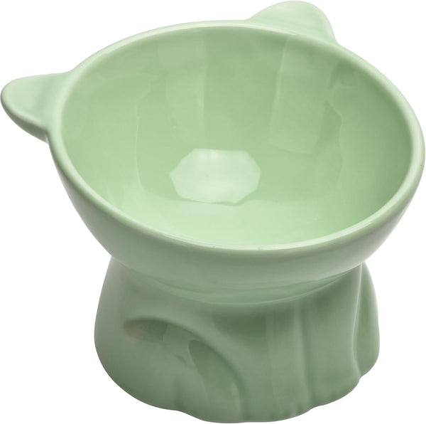 Elevated Cat Food Bowl,8 Oz Ceramic Raised and Tilted Water Bowl,Anti Vomiting and Protect Pets Spines Dishes for Fat Faced Cat, Indoor Cats,Kitten,Small Dog (White)9