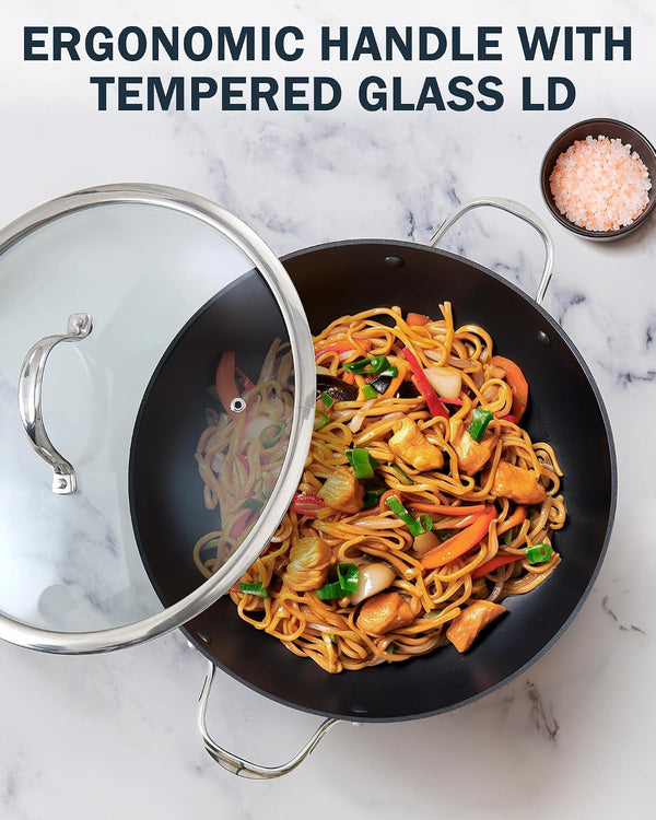 12-Inch Hard Anodized Nonstick Wok Chef’S Pan 5-Qt | Deep Stir Fry Pan with Vented Glass Lid, Dual Side Handles, Flat Bottom Wok, Works on All Stovetops, Induction Ready6
