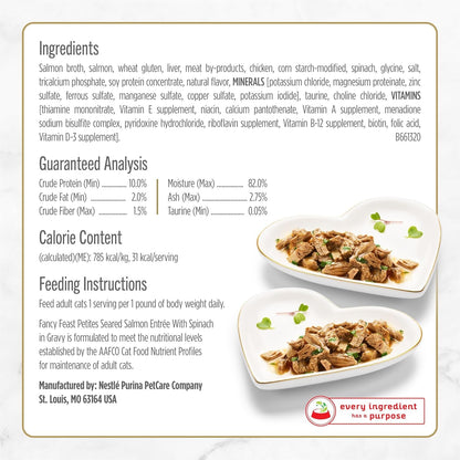 Purina Fancy Feast Petites Seared Salmon Wet Cat Food, 2.8 Oz, 12-Pack | 24 Single Servings Made with Seared Salmon with Spinach. No Artificial Colors or Preservatives. Conveinent Break-Apart Tubs7
