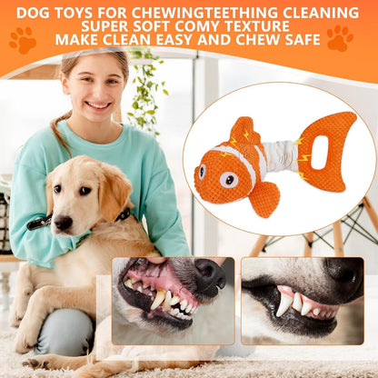Squeaky Clownfish Dog Toy, Plush Crinkle Tug Toy with Handle | Pineapple Cotton Plush with Squeaker, Crinkle Paper, Stretchable Body, and Tug Handle for Interactive Indoor or Outdoor Play2