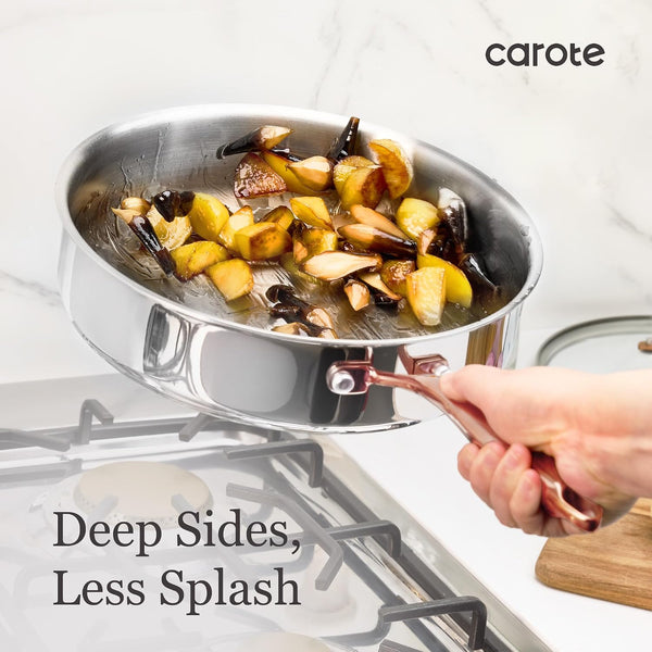 10" Tri-Ply Stainless Steel Deep Frying Pan with Lid, Non-Toxic Saute Pan, Oven Safe, Induction, Ceramic and Gas Cooktops Compatible, Silver5
