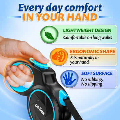 16.4 Ft Retractable Dog Leash for Dogs 10–100 Lbs - Heavy Duty Tape Leash with Strong Nylon Tape - 360° Swivel Control - One-Click Brake & Lock - Ergonomic Non-Slip Grip for Safe & Easy Daily Walks3