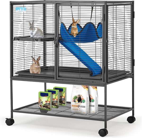 HABUTWAY 40''H Large Metal Rolling Ferrets Cage, 2-Tiers Small Animal Cages, Cage for Rats/Chinchillas, 0.5'' Bar Spacing for Ferret,Small Animal Cage W/Removable Ramp & Platform8