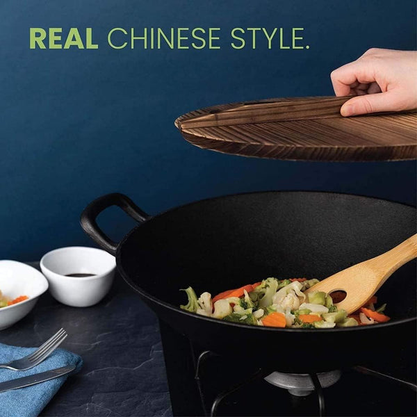 Cast Iron Wok for Stir Frys and Sautees, Heavy Duty Non-Stick Iron Chinese Wok or Stir Fry Skillet, Cookware Oven/Broiler/Kitchen Deep Fryer, Restaurant Chef Quality-Pot Diameter:53 Cm5