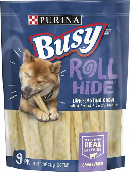 Purina Busy Rawhide Small/Medium Breed Dog Bones, Rollhide - 9 Ct. Pouch1