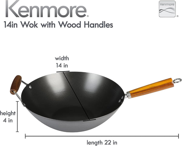 Hammond 14-Inch Flat Bottom Carbon Steel Wok, Black, Durable Non-Stick Stir Fry Pan for Gas and Electric Stovetops2