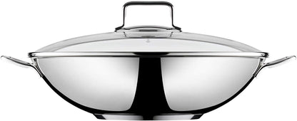 Macao Induction Wok Set, 2 Pieces, Wok Pan 36 Cm with Glass Lid, Polished Cromargan Stainless Steel, Uncoated4