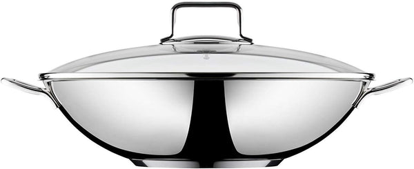 Macao Induction Wok Set, 2 Pieces, Wok Pan 36 Cm with Glass Lid, Polished Cromargan Stainless Steel, Uncoated4