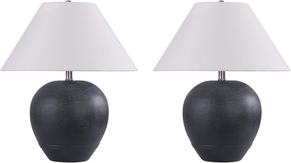 21'' Large Gray Base Ceramic Basin Table Lamp Set of 2 for Bedroom, Living Room, Dining Room, Office, White Shade,White Smudged Black Base1