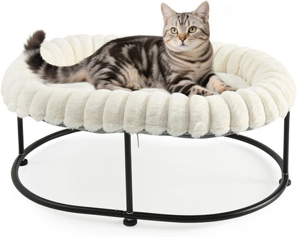 Sunhoo Elevated Cat Bed for Indoor Cats Raised Kitten Hammock Large High Puppy Cot off Floor Self-Supporting Small Pet Chair with Metal Frame Washable Cushion Easy Assembly 23 * 17 * 8.3 in (White)1