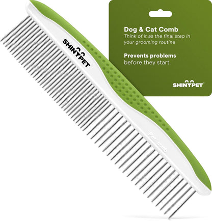 Dog & Cat Comb – Removes Tangles, Knots, and Matted Fur – Grooming Tool with Stainless Steel Teeth and Non-Slip Handle – Best Pet Hair Comb for Home Grooming Kit – Includes Ebook Guide1