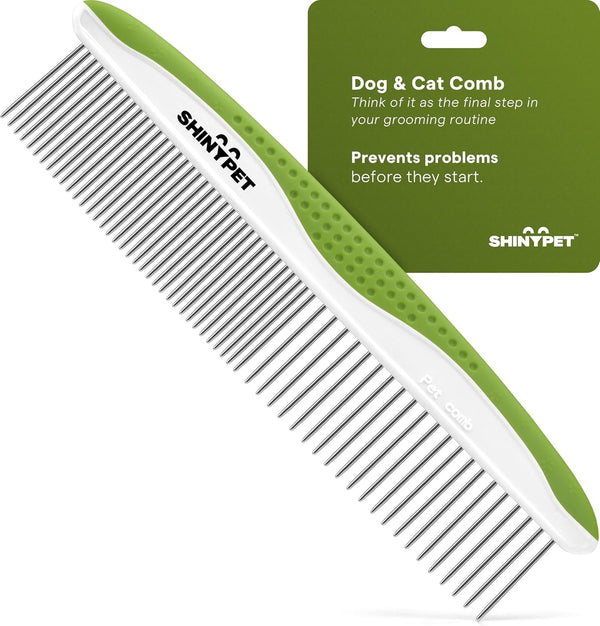 Dog & Cat Comb – Removes Tangles, Knots, and Matted Fur – Grooming Tool with Stainless Steel Teeth and Non-Slip Handle – Best Pet Hair Comb for Home Grooming Kit – Includes Ebook Guide1