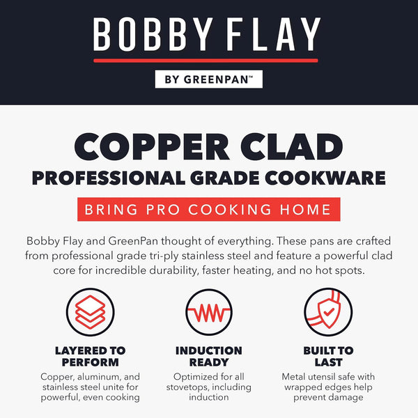 X Bobby Flay 8 Piece Copper Clad Pots & Pans, Induction Ready Cookware, Measurement Markings, Stainless Steel Base & Interior, Oven Safe to 500˚F11