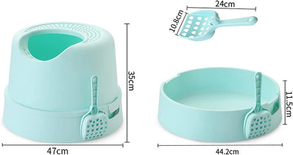 Dog Potty Training Toilet ﻿ Top Entry Cat Litter Box with Scoop Splash-Proof Multifunctional Toilet Base round Detachable Tray PP Material(C)2