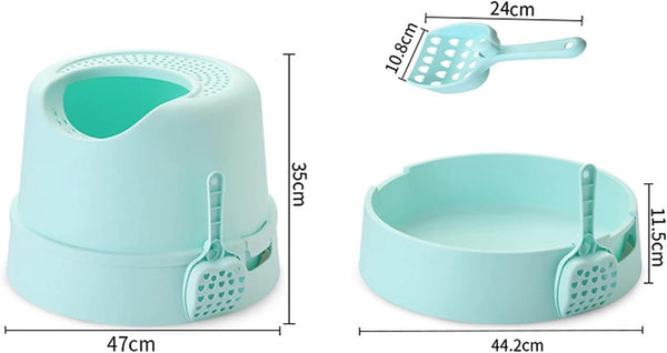 Dog Potty Training Toilet ﻿ Top Entry Cat Litter Box with Scoop Splash-Proof Multifunctional Toilet Base round Detachable Tray PP Material(C)2