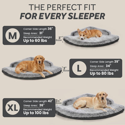 Corner Dog Bed Large, 39" Calming Fluffy Orthopedic Pet Beds, Grey | Space Saving Plush Corner Nest,Egg-Crate Foam, Washable Cover, Waterproof Liner, Non-Slip Bottom and Bolsters for Large Dogs6