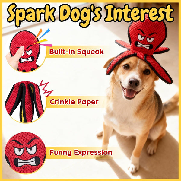 LECHONG Dog Toys for Aggressive Chewers, Octopus Squeaky Puppy Toys, Stuffing Free Plush Chew Toys for Large Medium and Small Dogs, Interactive Tug Dog Toys to Keep Them Busy2