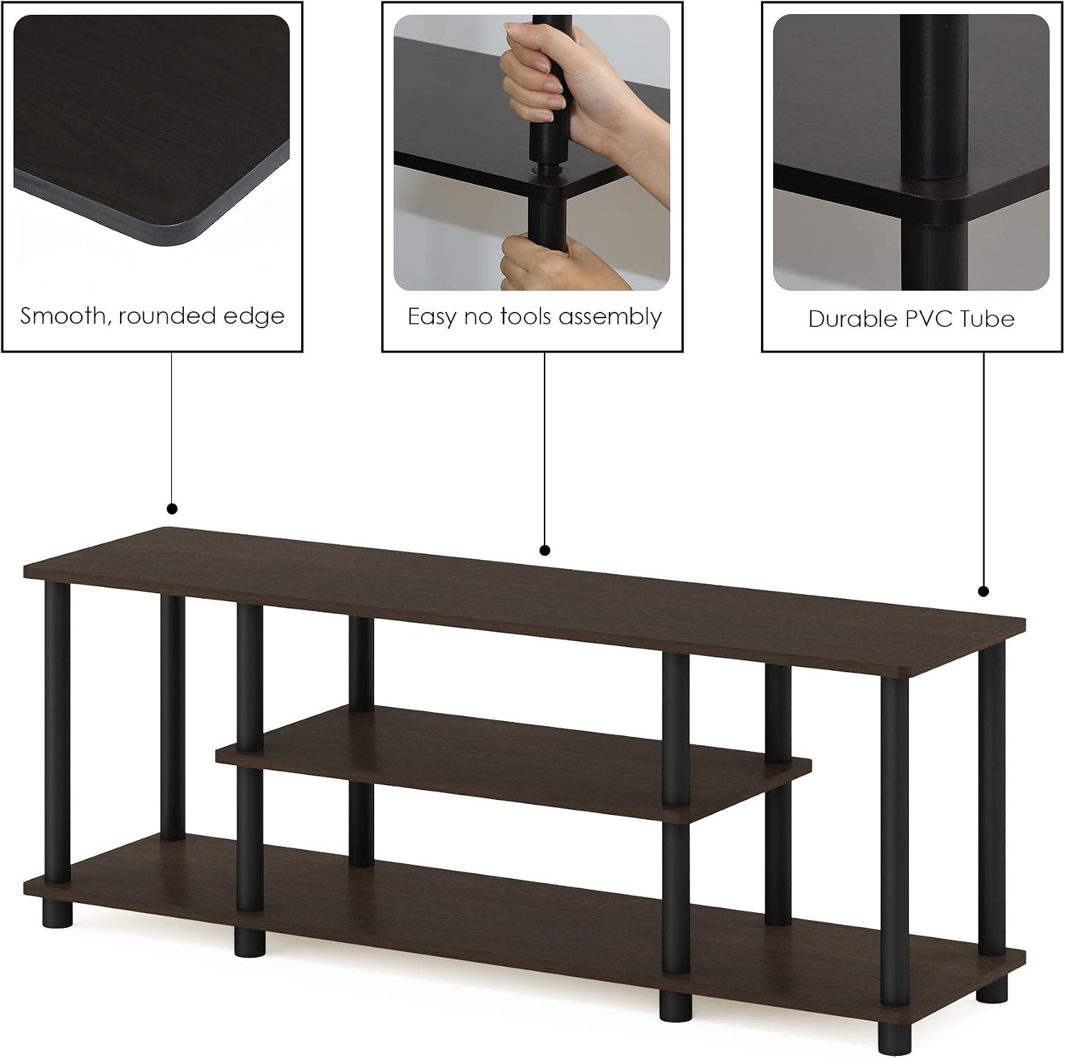 turn-n-tube-no-tools-3d-3-tier-entertainment-tv-stand-up-to-50-inch-tv-round-tubes-dark-brown-black-for-tv-up-to-50-inch-open-frame-rectangular-entertainment-center-with-storage-shelf-tv-console-for-living-room-bedroom