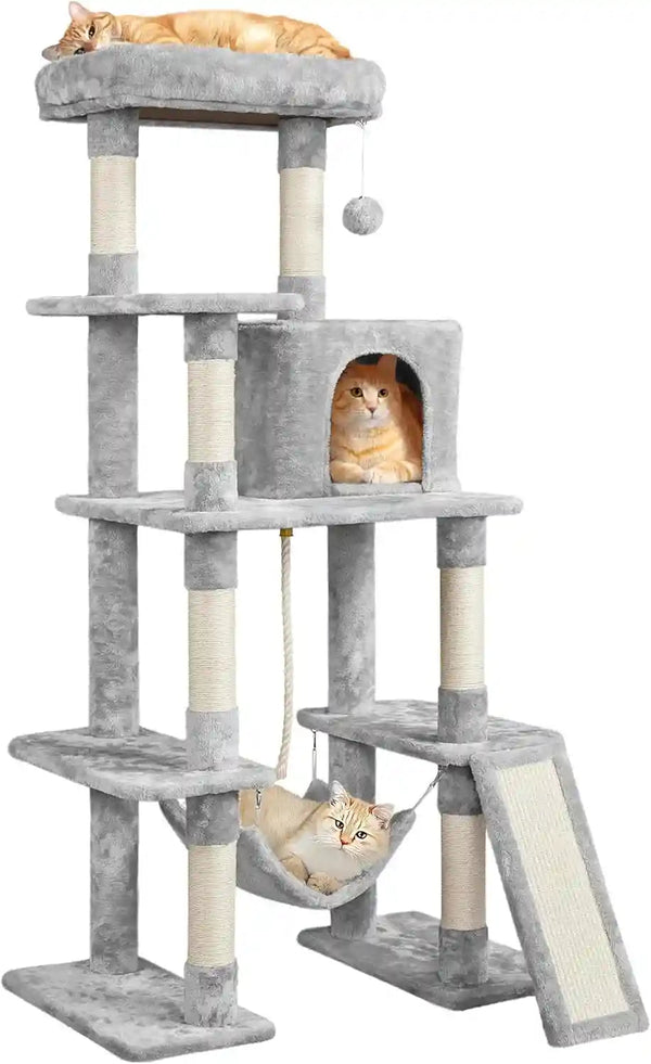 Yaheetech 54In Cat Tree Tower for Large Cats, Multi-Level Condo & Hammock | Sisal Scratching Posts, Roomy Condo Holds up to 22 Lb, a Wide 21-Inch Top Perch Fit Large Cats, Dark Gray11