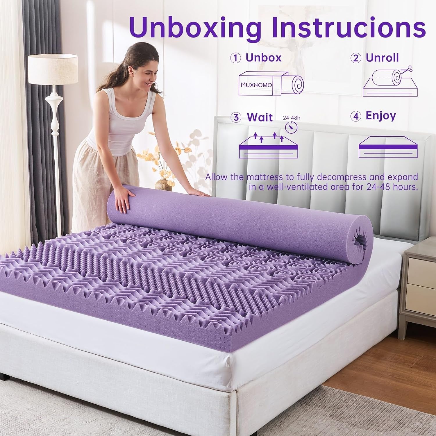 3-inch-7-zone-queen-mattress-topper-egg-crate-memory-foam-mattress-topper-queen-size-for-back-pain-lavender-gel-infused-bed-pad-certipur-us-and-oeko-tex-certification-60-80