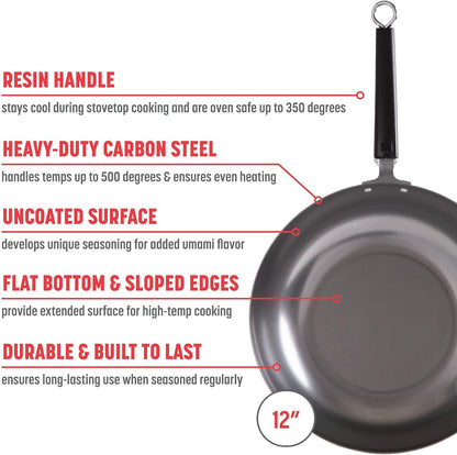 JOYCE CHEN Professional Series 12-Inch Carbon Steel Stir Fry Pan with Phenolic Handle2
