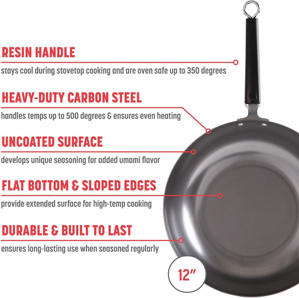 JOYCE CHEN Professional Series 12-Inch Carbon Steel Stir Fry Pan with Phenolic Handle2