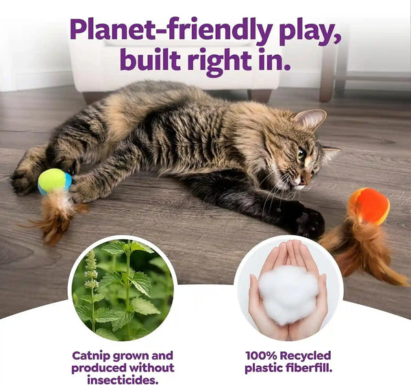 Smartykat Flutter Balls Catnip Plush and Feather Cat Toys, Erratic Motion for Batting & Pouncing Fun for Cats & Kittens, Set of 25