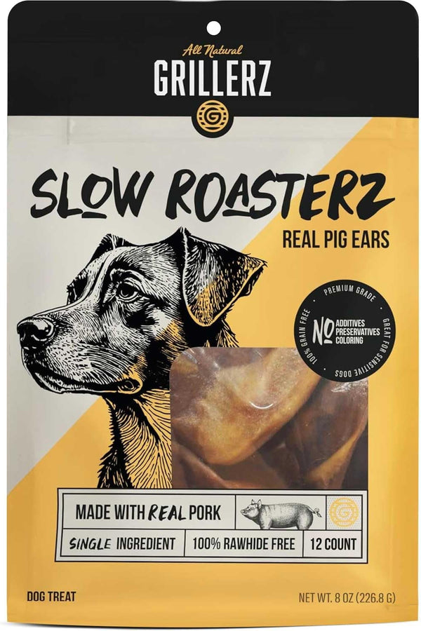 Grillerz Real Pig Ears, Rawhide-Free, 12 Count | Single-Ingredient, All-Natural Pig Ears - a High-Protein, Easily Digestible Chew Dogs Love1