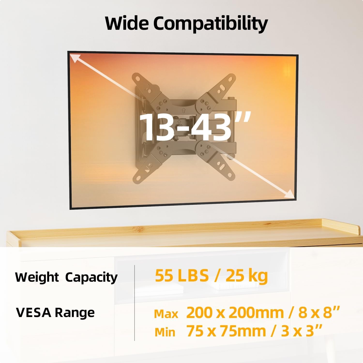 32-40-inch-full-motion-tv-wall-mount-for-13-43-tvs-monitor-360-rotating-small-tv-mount-bracket-articulating-swivel-tilting-extension-max-vesa-200x200mm-single-studs-55-lbs