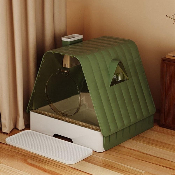 Pet Supplies, Enclosed Cat Litter Box with Lid, Anti-Splash Drawer & Scoop, Pedals(Green)4