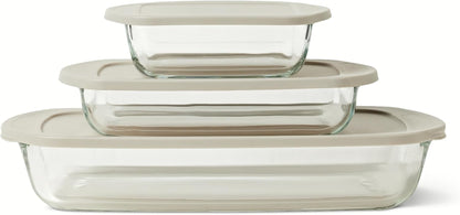 Glass Baking Dishes with Bpa-Free Lids, 6-Piece Bakeware Set, Borosilicate Glass, Oven-Safe up to 752°F, Non-Slip and Stackable, Dishwasher-Safe, Linen Gray1