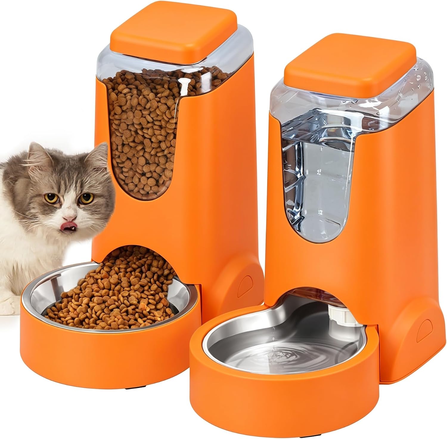 hwonmte-portable-automatic-cat-feeder-and-water-dispenser-with-stainless-steel-bowl-dog-gravity-food-feeder-and-waterer-for-small-medium-pets-puppy-kitten-1-gallon-x-2-cream-yellow