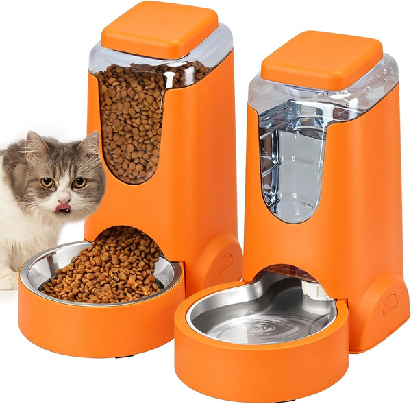 Automatic Cat Feeder and Water Dispenser with Stainless Steel Bowl Dog Gravity Food Feeder and Waterer for Small Medium Pets Puppy Kitten 1 Gallon X 211